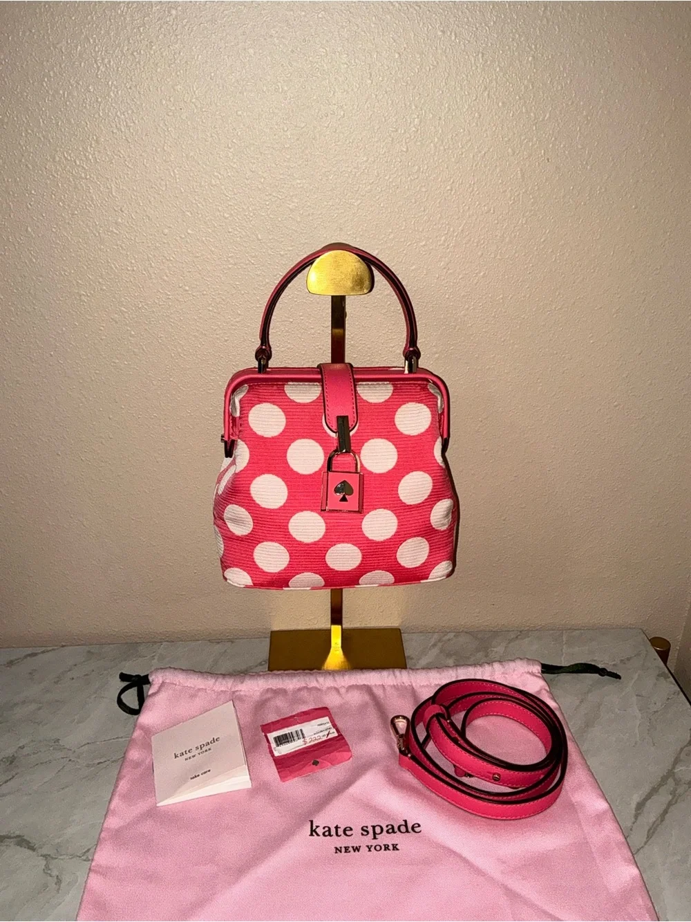 kate spade Pink and White Polka Dot Mini Satchel Crossbody Bag